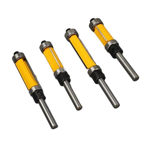 Flush Trim Router Bit Set, Carbide Dual Flute Top and Bottom Bearing Template Trimming for Woodworking Projects Tungsten Carbide 1/4 Inch Shank 1/2 Inch Dia 4 Pack in Kuwait