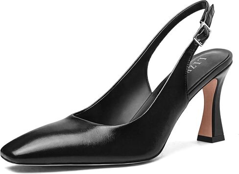 Women's Square Toe Slingback Pumps Chunky High Heel Comfortable Elegant Dress Shoes Sexy Kitten Heels with Buckle Strap for Office, Wedding, Party, Prom in Kuwait