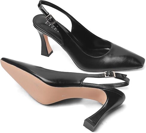Women's Square Toe Slingback Pumps Chunky High Heel Comfortable Elegant Dress Shoes Sexy Kitten Heels with Buckle Strap for Office, Wedding, Party, Prom in Kuwait