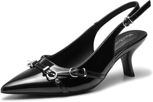 MaxMuxun Kitten Heels for Women Pointed Toe Pumps Low Heel Slingback Heels with Buckle Close Toed Dress Shoes for Dating Party Working in Kuwait