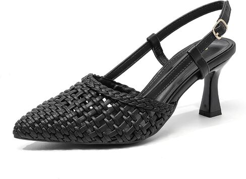 Amoji Womens Closed Toe Pumps Pointed Kitten Heels Slingback Women FZ342 in Kuwait