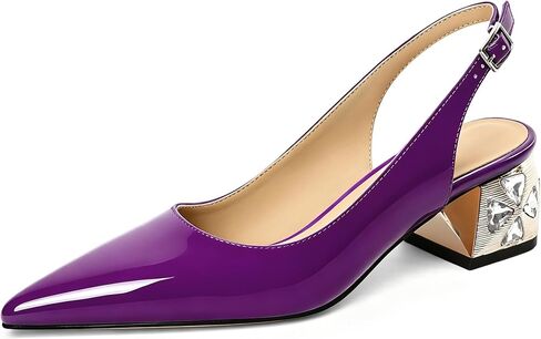 AUMOTED Women's Slingback Pumps Low Kitten Heels with Crystal Closed Pointy Toe Elegant Wedding Dress Party Shoes 2 in in Kuwait
