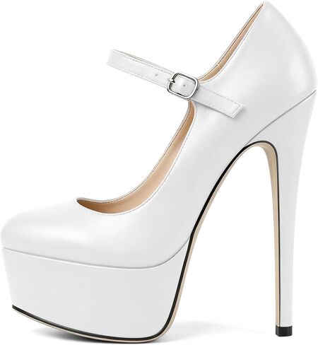 Eldof Women's Stiletto High Heels Platform Mary Jane Pumps Round Closed Toe Ankle Straps Party Dress Shoes 6 Inches in Kuwait
