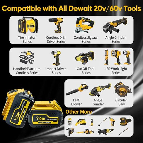1Pack 9Ah(20V) / 3Ah(60V) Replacement Battery for Dewalt | Compatible for All Dewalt 20V/60V Cordless Power Tools & Chagers, Ideal Replacement Battery for DCB609/DCB606/DCB208/DCB206 in Kuwait