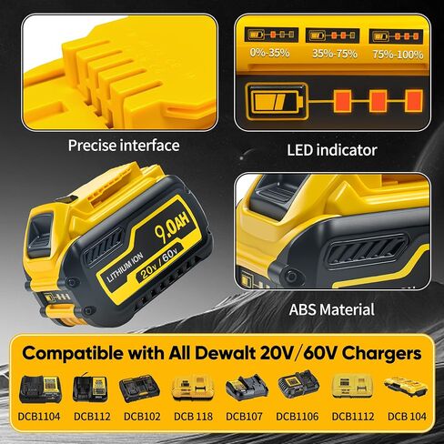 1Pack 9Ah(20V) / 3Ah(60V) Replacement Battery for Dewalt | Compatible for All Dewalt 20V/60V Cordless Power Tools & Chagers, Ideal Replacement Battery for DCB609/DCB606/DCB208/DCB206 in Kuwait
