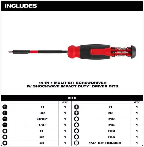 Fits Milwaukee 48-22-2915 14-in-1 Multi-Bit Screwdriver W/Impact Duty Bits, Red in Kuwait