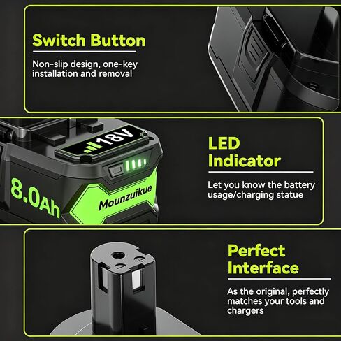 2Pack Upgraded 8.0Ah Replacement for Ryobi 18V Battery Compatible with | 18 Volt Battery ONE+ Plus P102 P103 P104 P105 P106 P108 P107 P109 PBP002 PBP003 PBP004 PBP005 RB18L50 BPL1820 Tools in Kuwait