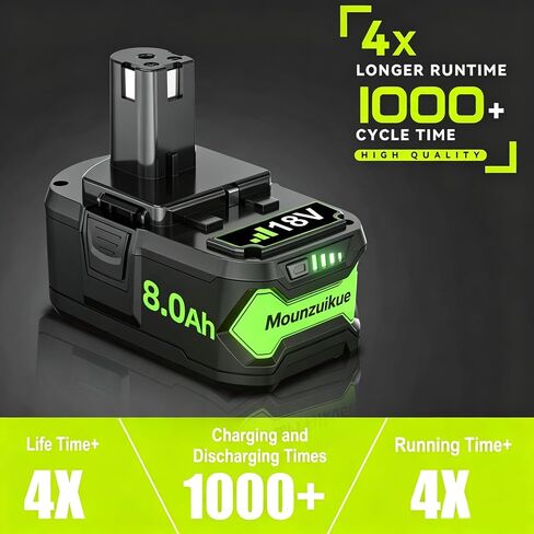 2Pack Upgraded 8.0Ah Replacement for Ryobi 18V Battery Compatible with | 18 Volt Battery ONE+ Plus P102 P103 P104 P105 P106 P108 P107 P109 PBP002 PBP003 PBP004 PBP005 RB18L50 BPL1820 Tools in Kuwait