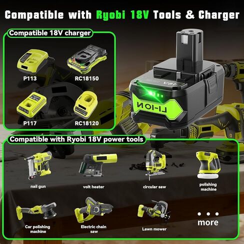 2Pack 8000mAh High Capacity Replacement for Ryobi 18V Lithium Battery P105 | for P108 P104 P105 P102 P103 P122 P109 Li-ION Compatible with All Ryobi 18Volt ONE+ System Cordless Power Tools and Charger in Kuwait