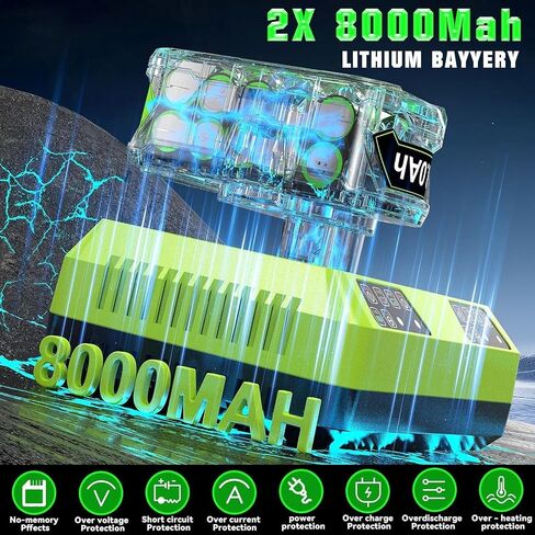 2Pack 8000mAh High Capacity Replacement for Ryobi 18V Lithium Battery P105 | for P108 P104 P105 P102 P103 P122 P109 Li-ION Compatible with All Ryobi 18Volt ONE+ System Cordless Power Tools and Charger in Kuwait