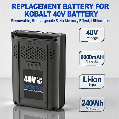 2 Packs 40V 6.0Ah Replacement for Kobalt 40V Battery KB440-03 KB440-06 KB640-03 KB640-06 KB240-06 in Kuwait