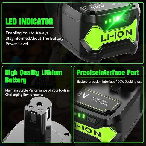 2Pack 8000mAh High Capacity Replacement for Ryobi 18V Lithium Battery P105 | for P108 P104 P105 P102 P103 P122 P109 Li-ION Compatible with All Ryobi 18Volt ONE+ System Cordless Power Tools and Charger in Kuwait