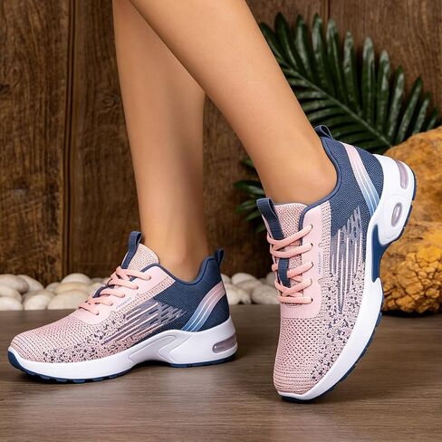 Shoes for Women Breathable Knit Mesh Lightweight Air Cushion Non Slip Lace Up Running Sneakers for Gym Outdoor Travel Walking Shoes Pink Black Blue Green in Kuwait