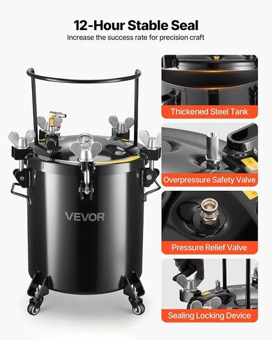 VEVOR Heavy Duty Steel Pressure Pot, 10.6 Gal/40 L Heavy Duty Steel Air Tool Pressure Pot, Pressures Pots with Three Quick-Connect Couplers for Home Use, DIY, Art Creations, Large-Diameter Tank in Kuwait