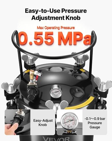 VEVOR Heavy Duty Steel Pressure Pot, 10.6 Gal/40 L Heavy Duty Steel Air Tool Pressure Pot, Pressures Pots with Three Quick-Connect Couplers for Home Use, DIY, Art Creations, Large-Diameter Tank in Kuwait