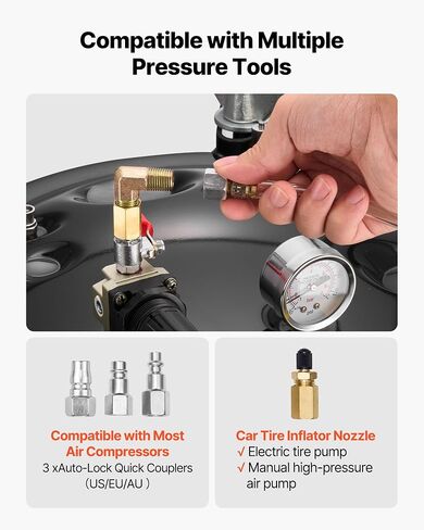 VEVOR Heavy Duty Steel Pressure Pot, 10.6 Gal/40 L Heavy Duty Steel Air Tool Pressure Pot, Pressures Pots with Three Quick-Connect Couplers for Home Use, DIY, Art Creations, Large-Diameter Tank in Kuwait