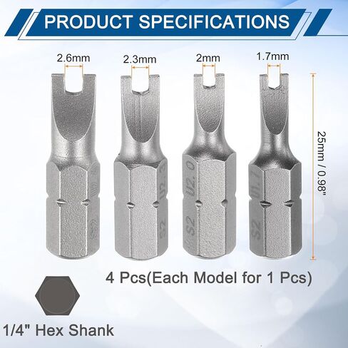 HARFINGTON 4pcs U Shape Screwdriver Bits U#1.7#2.0#2.3#2.6 1/4" Hex Shank 1" Insert Bits S2 Magnetic U Type Screwdriver for Electronic Appliances in Kuwait
