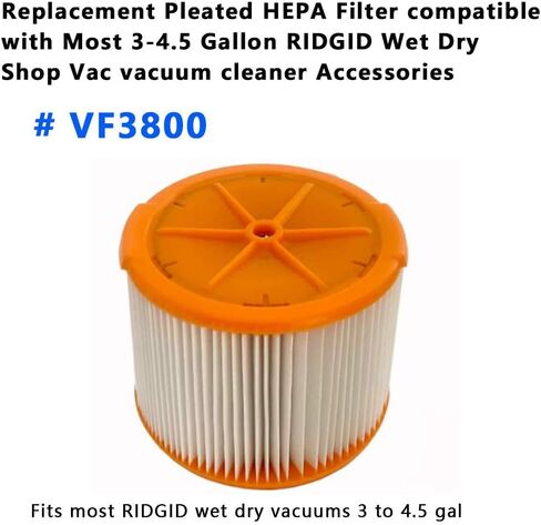 1 PACK brikiwee VF3800 Replacement Pleated HEPA Filter compatible with Most 3-4.5 Gallon Wet Dry vacuum cleaner Accessories in Kuwait