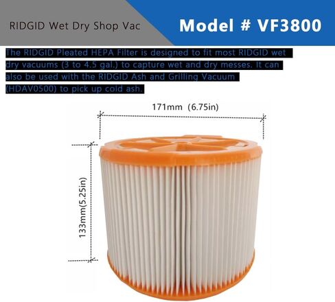 1 PACK brikiwee VF3800 Replacement Pleated HEPA Filter compatible with Most 3-4.5 Gallon Wet Dry vacuum cleaner Accessories in Kuwait