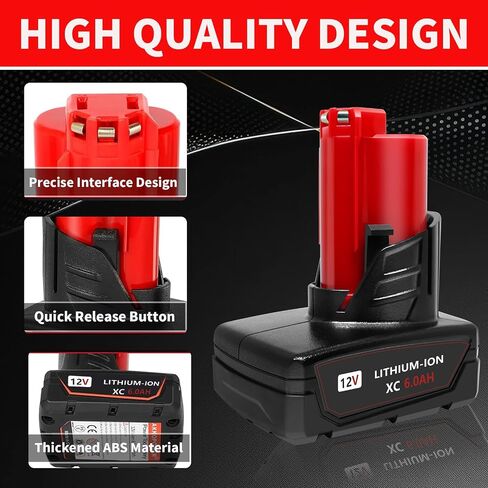 2 Pack 12V 6000mAh Lithium-ion Replacement Battery Compatible with Milwaukee 12 Volt Battery 48-11-2401 48-11-2402 48-11-2440 48-11-2411 48-11-2420 Cordless Power Tools in Kuwait
