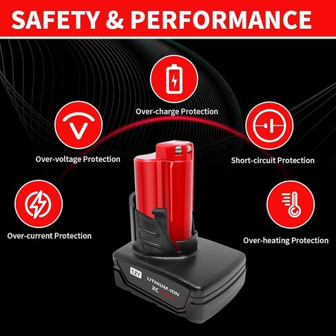 2 Pack 12V 6000mAh Lithium-ion Replacement Battery Compatible with Milwaukee 12 Volt Battery 48-11-2401 48-11-2402 48-11-2440 48-11-2411 48-11-2420 Cordless Power Tools in Kuwait