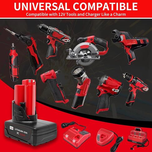 2 Pack 12V 6000mAh Lithium-ion Replacement Battery Compatible with Milwaukee 12 Volt Battery 48-11-2401 48-11-2402 48-11-2440 48-11-2411 48-11-2420 Cordless Power Tools in Kuwait