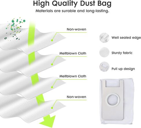 6 Pack Disposable Dust Bags for V5 Robot Vacuum Cleaner, 3.2L Large Capacity Vacuum Cleaner Dust Bags for V5, V5 PRO in Kuwait