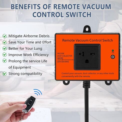 Automatic Remote Vacuum Switch, 220V Wireless Remote Control Dust Collector Starter Outlet Switch (Battery Included) in Kuwait