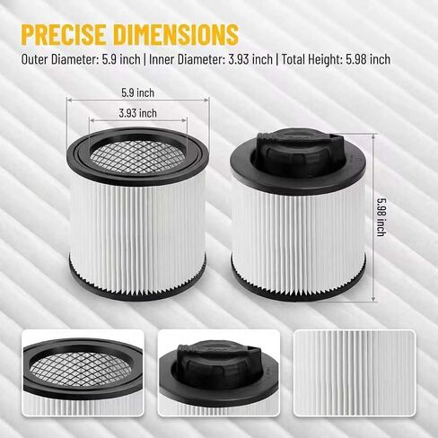 2-Pack Washable Reusable Replacement Filter Kit with Cleaning Brush for 4-5 Gallon Wet/Dry Vacuums - Fits DXVC4001 DXV04T DXV05P DXV05S DXV06G DXV08SA DXV08S DXV08SL in Kuwait