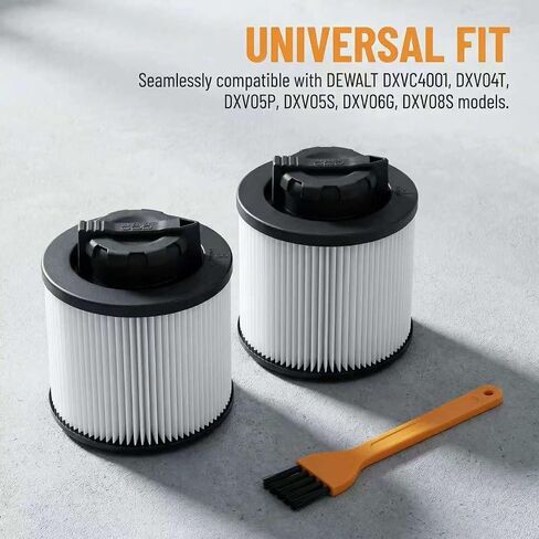 2-Pack Washable Reusable Replacement Filter Kit with Cleaning Brush for 4-5 Gallon Wet/Dry Vacuums - Fits DXVC4001 DXV04T DXV05P DXV05S DXV06G DXV08SA DXV08S DXV08SL in Kuwait