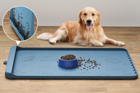 Dog Food Mat - Silicone Dog Mat for Water - 19" x 12" Pet Feeding Mats with Residue Collection Pocket - Waterproof Cat Bowl Mat with High Edges to Prevent Water Food Spills (Gray) in Saudi Arabia