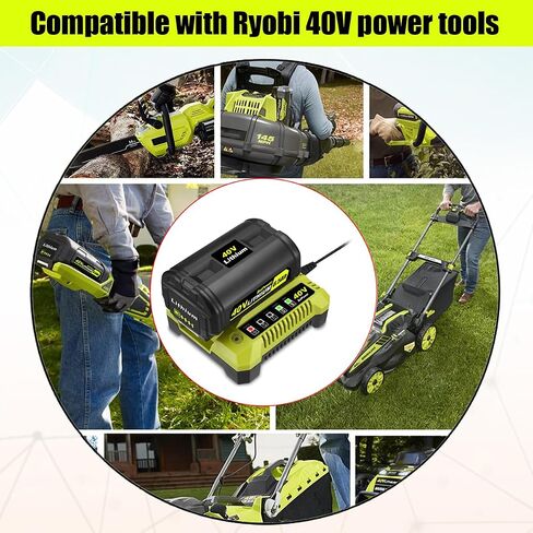 BatPower 6.5Ah 40V Battery & Charger Combo Compatible with Ryobi 40 Volt Lithium Cordless Outdoor Tools, High Output Replacement Battery Pack and Charger Set for 40V Mowers and Blowers (2-Piece Set) in Saudi Arabia