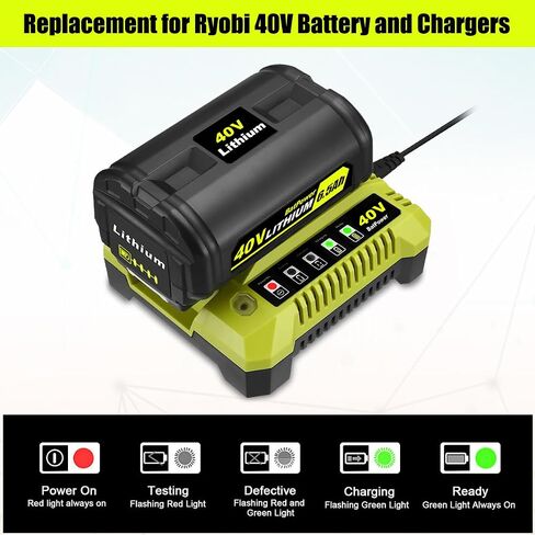 BatPower 6.5Ah 40V Battery & Charger Combo Compatible with Ryobi 40 Volt Lithium Cordless Outdoor Tools, High Output Replacement Battery Pack and Charger Set for 40V Mowers and Blowers (2-Piece Set) in Saudi Arabia
