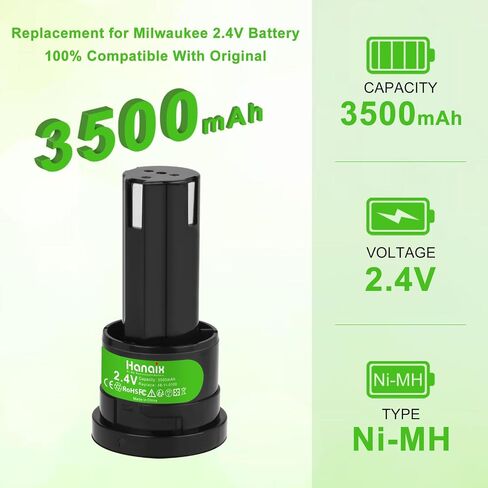 2Pack 3500mAh NI-MH Battery Replacement for Milwaukee 2.4v Battery 48-11-0100 6538-1 6539-1 6539-6 6540-1 6545-6 6546-1 6546-6 6547-1 6547-22 6550-20 in Kuwait