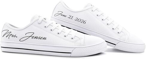 Bridal Sneakers, Personalized Bride Sneakers, Low Top Canvas Wedding Shoes, Just Married Custom Name and Date in Kuwait