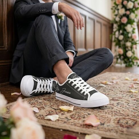 Bridal Sneakers, Personalized Bride Sneakers, Low Top Canvas Wedding Shoes, Just Married Custom Name and Date in Kuwait