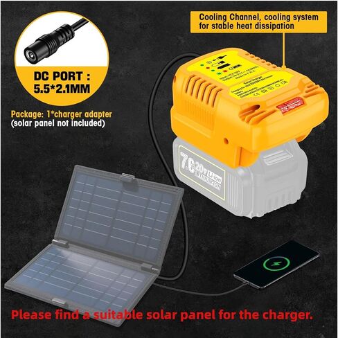 Solar Charger for Dewalt 20V Battery,Portable Outdoor Charger,Connection Interface DC5.5 * 2.1MM. Plug((Excludes Solar Panels and Batteries) in Kuwait