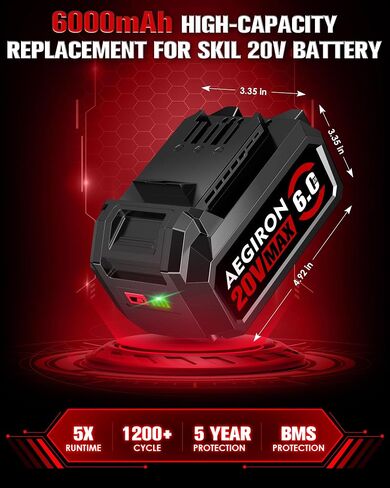 Replacement for Skil 20V Battery 6.0Ah, Compatible with Skil 20 Volt Cordless Power Tools, Fits BY5100B-00 BY519601 BY519603 BY519701 BY519702 BY519703 in Kuwait