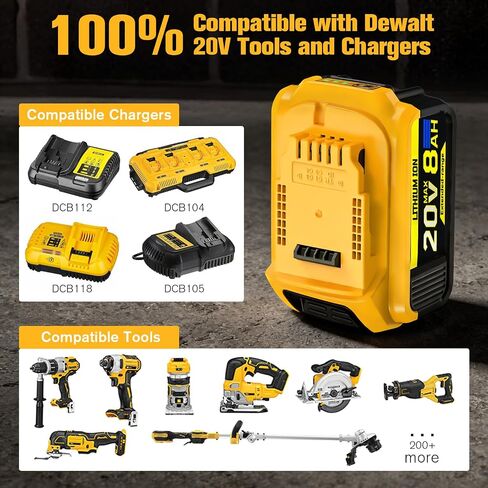 Compatible with Dewalt 20V MAX 8.0 Ah Lithium Ion Battery 2-Pack | 3 Year Manufacturer DCB200 DCD/DCF/DCG Series Cordless Power Tools（Not Made in Dewalt） in Kuwait