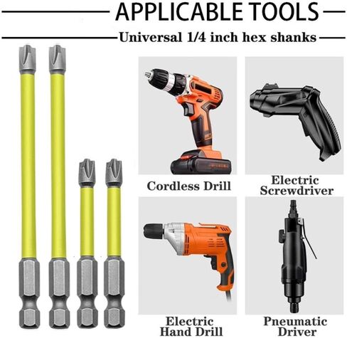 4pcs Magnetic Electrician Screwdriver Bit Set Hex Shank PH2 65mm, 4-Piece Phillips Bits for Drivers, Home Electrical Work, Yellow in Kuwait