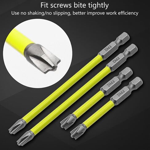 4pcs Magnetic Electrician Screwdriver Bit Set Hex Shank PH2 65mm, 4-Piece Phillips Bits for Drivers, Home Electrical Work, Yellow in Kuwait