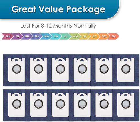 (12 Pack) Dustin & Orb-i Replacement Dust Bags Compatible with bObsweep Dustin & Orb-i Self-emptying Robot Vacuum Cleaner, Accessories Kit, Vacuum Bags, Disposable Bags, Canister Bags in Kuwait