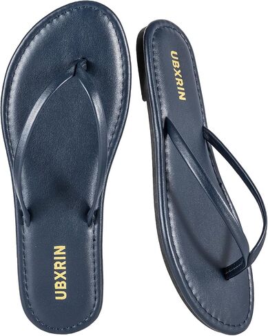 UBXRIN Womens Memory Foam Flip Flops Vegan Leather Sandals | Cushioned Summer Beach Casual Non Slip Thong Flat Slides Shoes in Kuwait