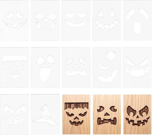 RattanView 12 Pcs Halloween Acrylic Router Template 7.9 x 5.5 Inches | Varied Scary Face Designs for Woodworking, Clear Acrylic Stencils Carving Tool, Ideal for Halloween DIY Craft in Kuwait