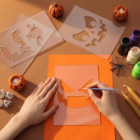 RattanView 12 Pcs Halloween Acrylic Router Template 7.9 x 5.5 Inches | Varied Scary Face Designs for Woodworking, Clear Acrylic Stencils Carving Tool, Ideal for Halloween DIY Craft in Kuwait