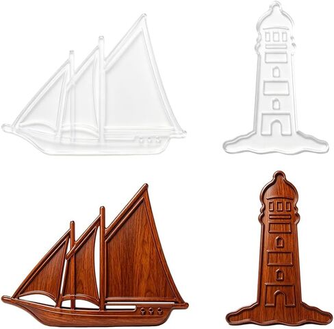 2Pcs Sailboat Lighthouse Acrylic Router Template for Woodworking, 5mm Thick Inlay Template Tracing Stencil Guide Tool for Project DIY Wood Craft in Kuwait