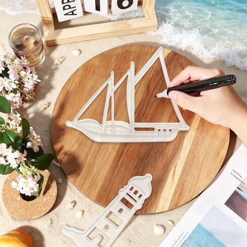 2Pcs Sailboat Lighthouse Acrylic Router Template for Woodworking, 5mm Thick Inlay Template Tracing Stencil Guide Tool for Project DIY Wood Craft in Kuwait