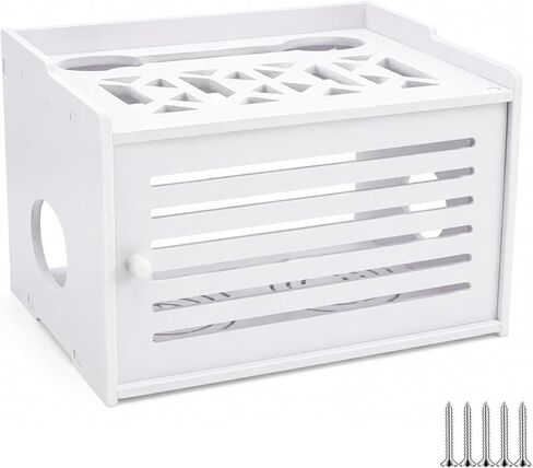 WiFi Router Box Hider, Router Storage Box with Cable Management, WiFi Router Storage Cabinet, Decorative WiFi Internet Box Hider for Modem, Cable Organizer and Home Office Decor (White) in Kuwait