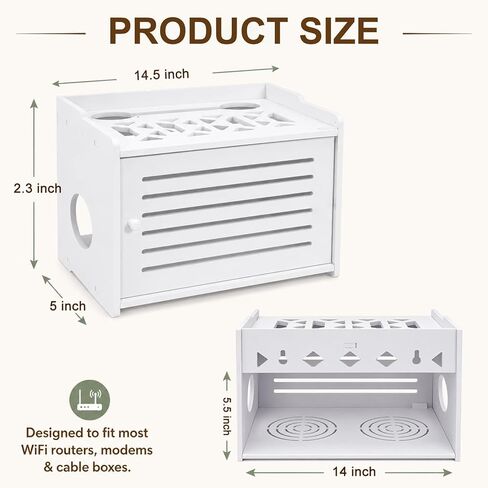 WiFi Router Box Hider, Router Storage Box with Cable Management, WiFi Router Storage Cabinet, Decorative WiFi Internet Box Hider for Modem, Cable Organizer and Home Office Decor (White) in Kuwait