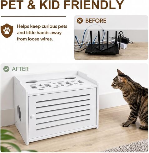 WiFi Router Box Hider, Router Storage Box with Cable Management, WiFi Router Storage Cabinet, Decorative WiFi Internet Box Hider for Modem, Cable Organizer and Home Office Decor (White) in Kuwait